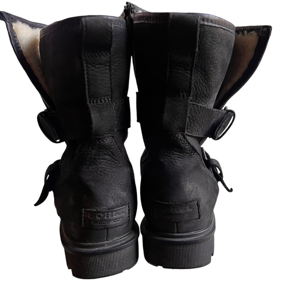 Sorel Womens Black Suede Leather Phoenix Boots Moto Waterproof Buckle Size 10 - Picture 4 of 13